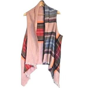 Seven islands Cardigan One Size Pink‎ Plaid Open Front Flannel boho